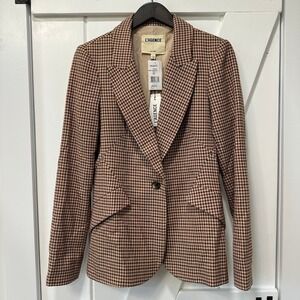 L'AGENCE Womens Blazer Size 4 Burgundy Houndstooth Tailored Wool Blend Fall NEW